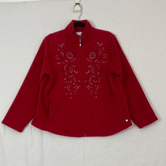 Red Embroidered Fleece Jacket by Northern Traditions Size LP - Picture 1 of 11